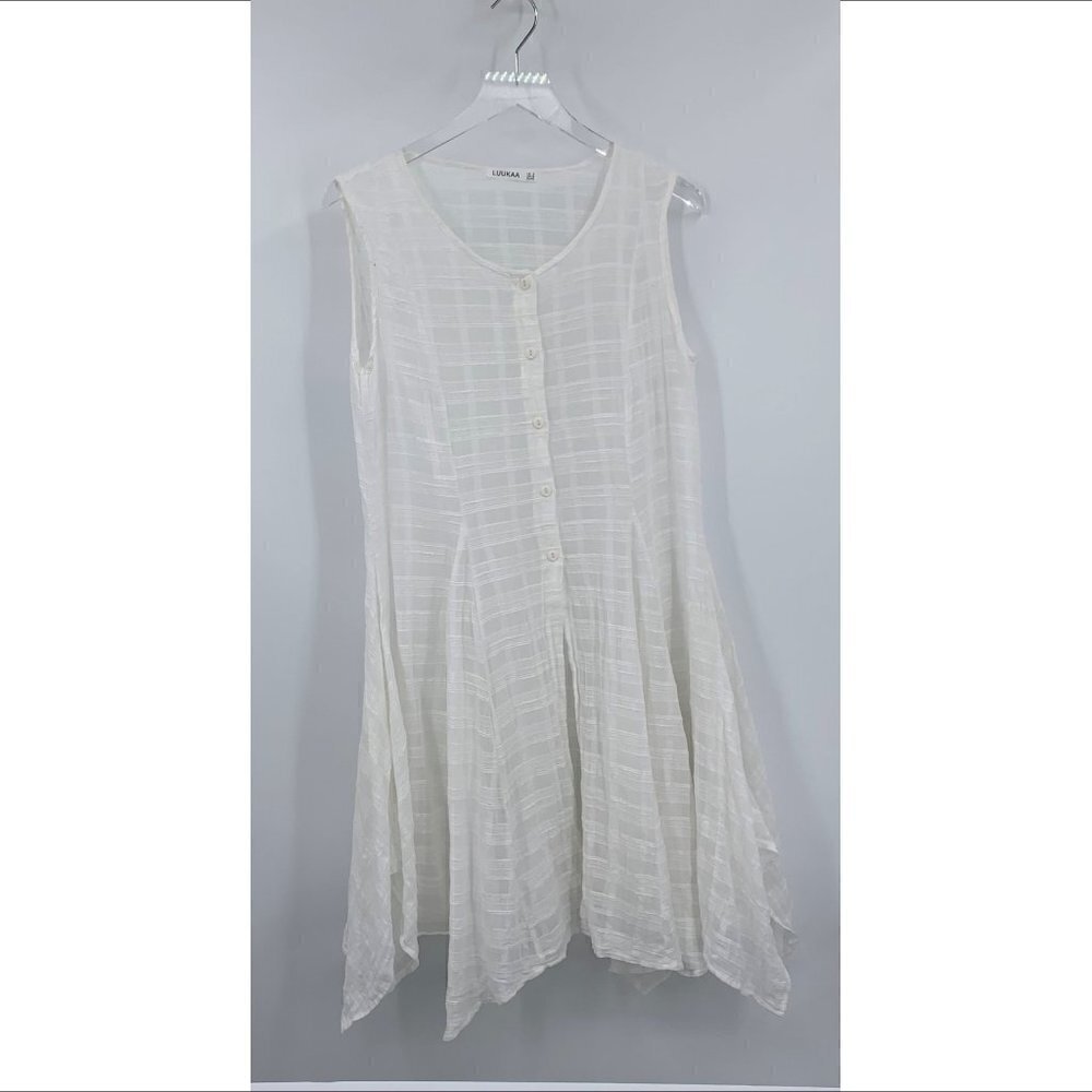 Luukaa tunic shirt button white lightweight swim cotton handkerchief hem vest 10